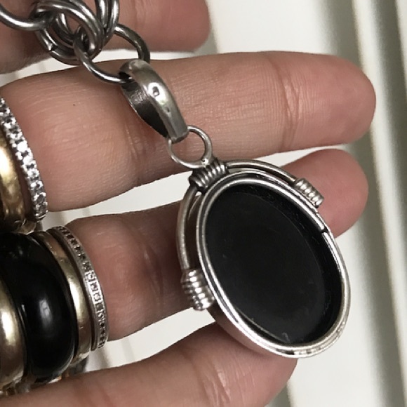 Sterling silver onyx pendant + choker steel chain - Picture 3 of 8